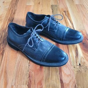 Bass Howie Leather Oxford Saddle Dress Shoes Herringbone Fabric 9M